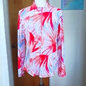 Tribal Sport Performance Top 1/4 Zip Long Sleeve Orange Blue Pink Sz L